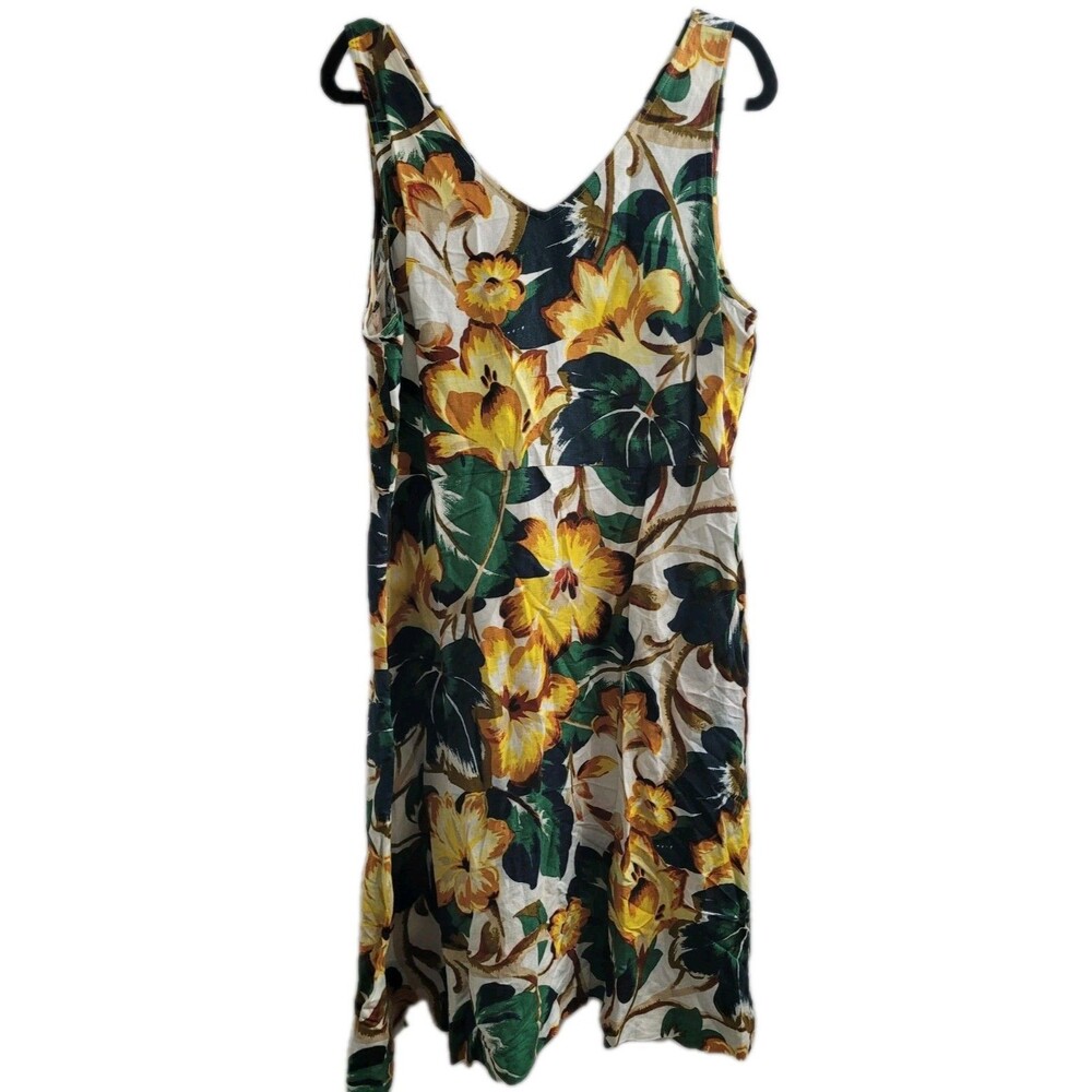 Ann Taylor Factory Floral Linen Blend Dress Size 16 Sleeveless Summer Midi